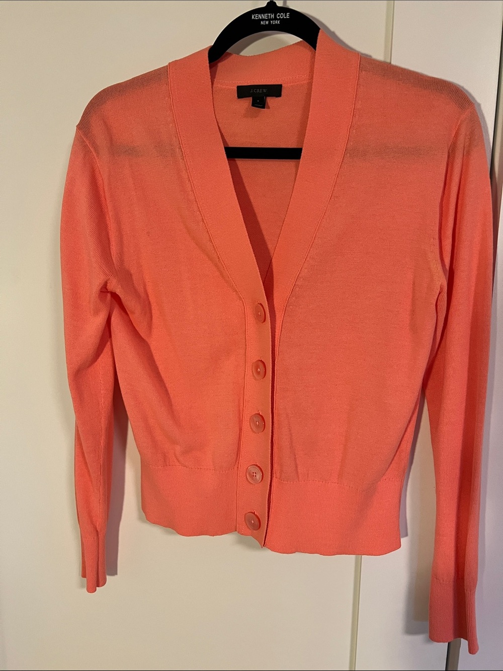 J. Crew Bright Coral Button-Front V-Neck Cardigan